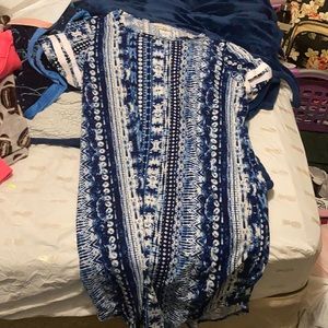 Blue designed dress with white arm stripes